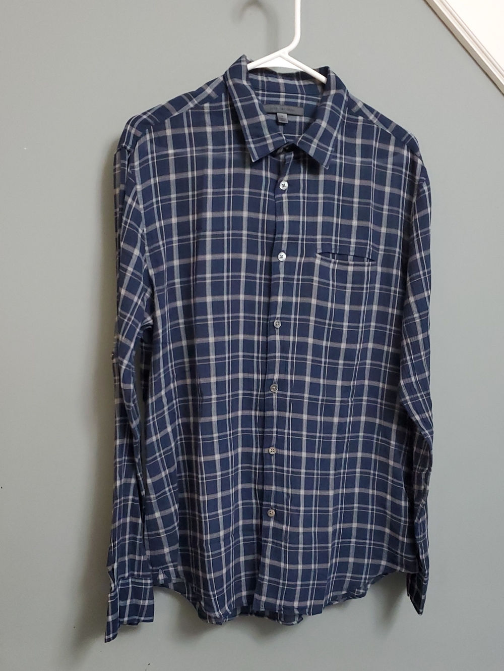 Mens JOHN VARVATOS Blue Plaid Long-Sleeve Button-Down Shirt